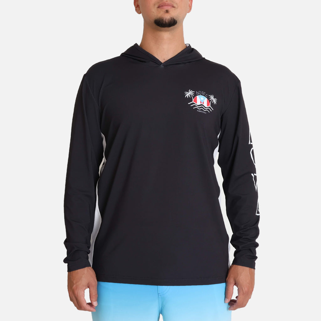 Boricua Island Long Sleeve Hooded Rash Guard AQWA AQWA
