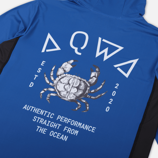 Detailed close-up of the AQWA crab logo on the back – a tribute to coastal strength and the rhythm of the tides.