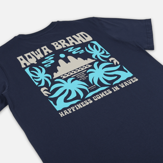 AQWA shirt showing island back print from flat top-down angle – made for slow mornings and salt air.