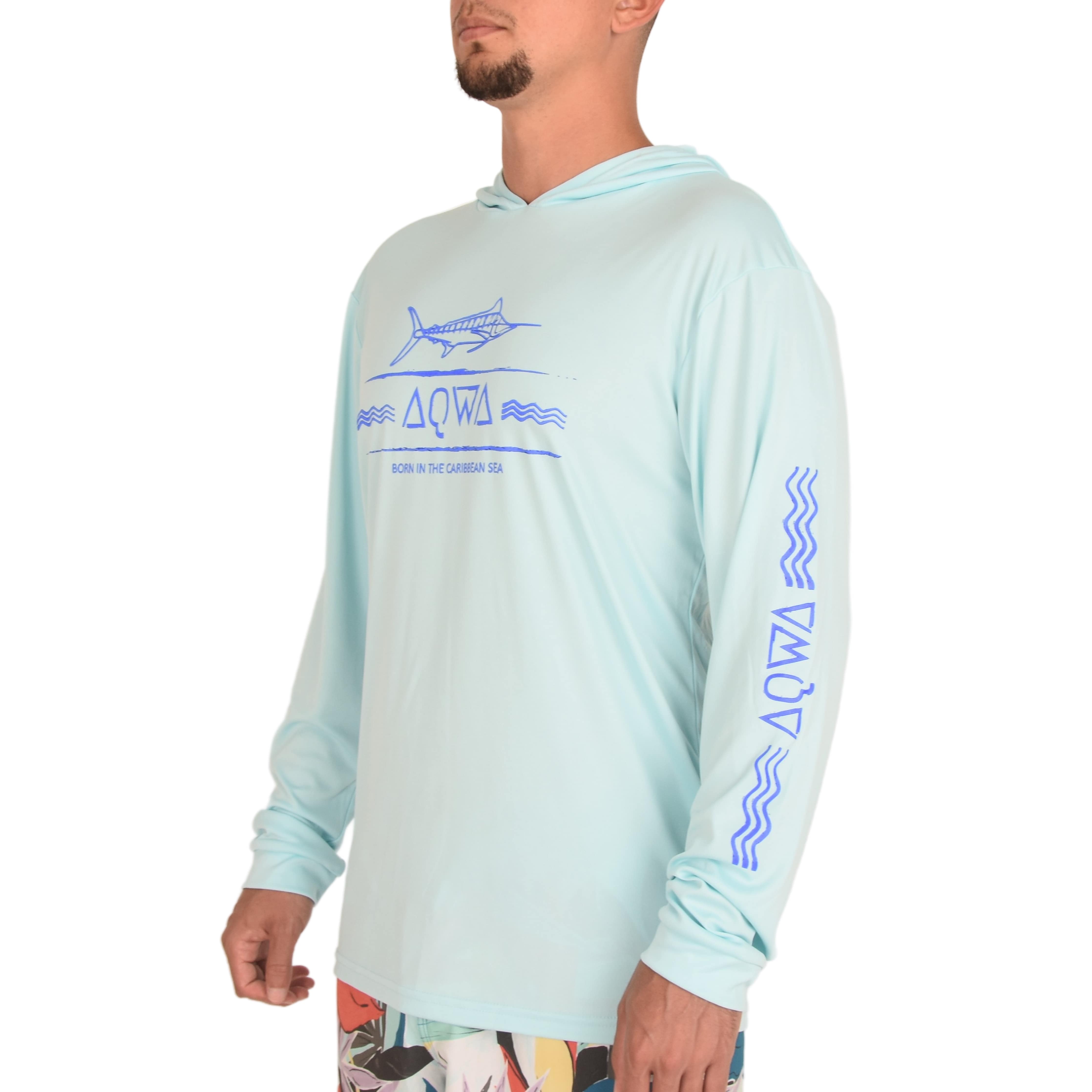 Men’s Long Sleeve Hooded Fishing Jersey : Blue/Aqua